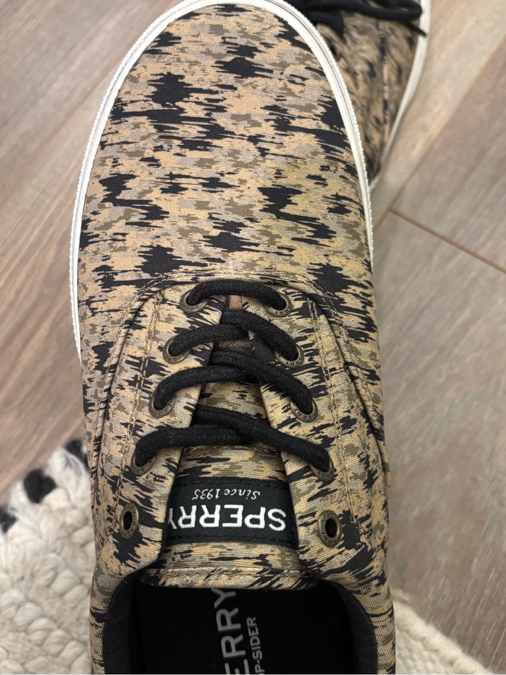 Sperry Camouflage-Pattern Canvas Sneaker in Tan & Black